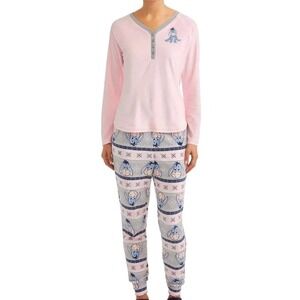 Disney Womens XL Eeyore Pink/Gray Soft Fleece Pajama Sleep Set Winnie the Pooh